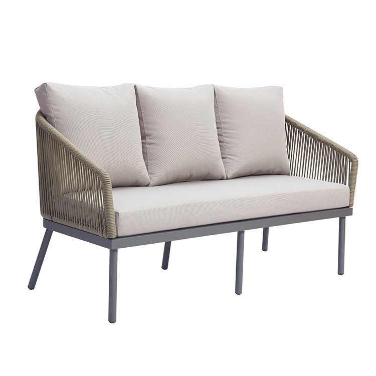 Sofa đôi ngoài trời dây rope, nệm dày màu ghi sáng