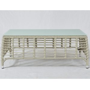 Bàn trà sofa ngoài trời khung nhôm giả mây, mặt kính cường lực sang trọng