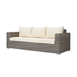 Sofa dài 3 chỗ ngoài trời giả mây xám, nệm kem hiện đại