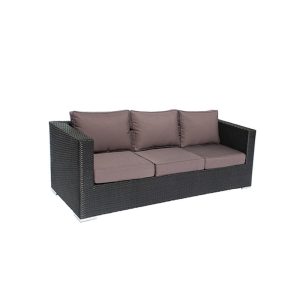 Sofa ba giả mây ngoài trời, nệm dày màu nâu xám, phong cách hiện đại