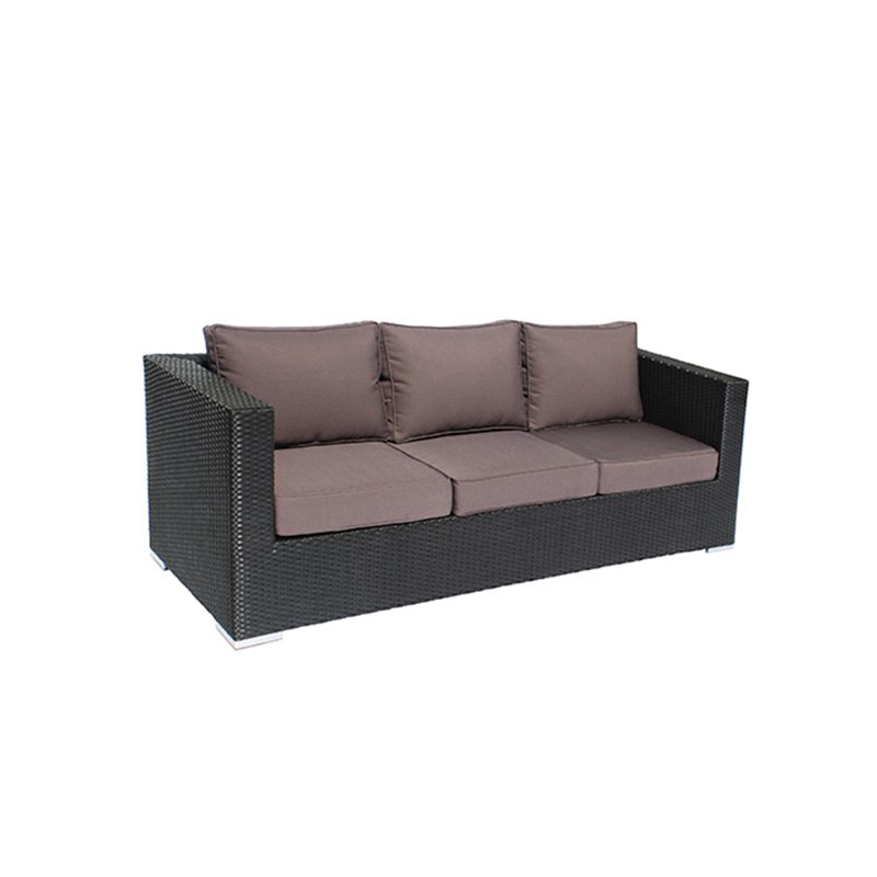Sofa ba giả mây ngoài trời, nệm dày màu nâu xám, phong cách hiện đại