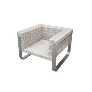 Ghế đơn sofa ngoài trời khung nhôm, đan nhựa giả mây màu xám nhạt hiện đại