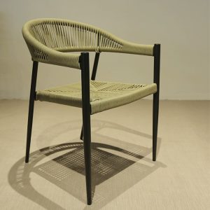 Ghế ngoài trời nhôm sơn tĩnh điện, dây rope màu rêu, nhìn trực diện