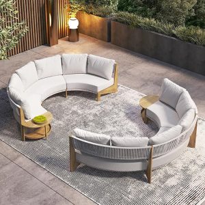 Bộ sofa ngoài trời cao cấp, thiết kế cong, phối bàn trà và bàn phụ tiện dụng