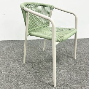 Ghế ngoài trời nhôm sơn tĩnh điện dây đan xanh pastel, góc nghiêng phải