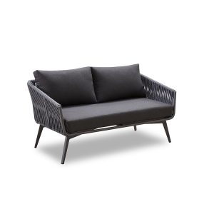 Sofa đôi ngoài trời khung nhôm, dây rope, nệm xám đậm cao cấp