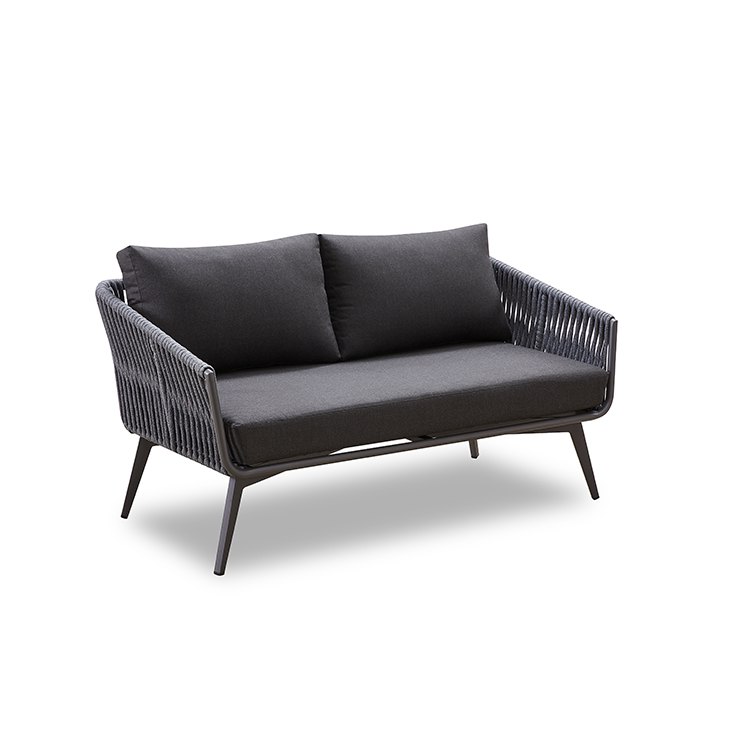 Sofa đôi ngoài trời khung nhôm, dây rope, nệm xám đậm cao cấp