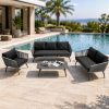 Bộ sofa ngoài trời phong cách châu Âu, kê cạnh hồ bơi, gồm sofa 3 chỗ, 2 ghế đơn, bàn trà