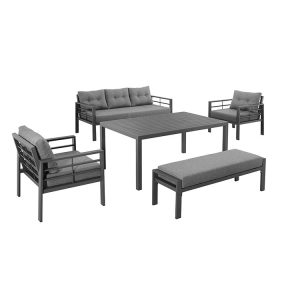 Bộ sofa ngoài trời màu đen, nệm ghi, kiểu dáng hiện đại cho sân vườn