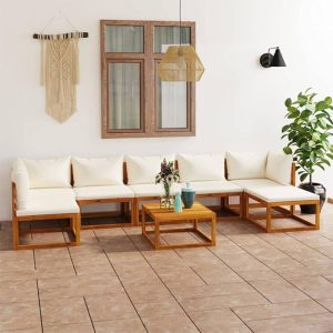 Bộ sofa sân vườn gỗ teak 6 món xếp dài, phù hợp không gian rộng
