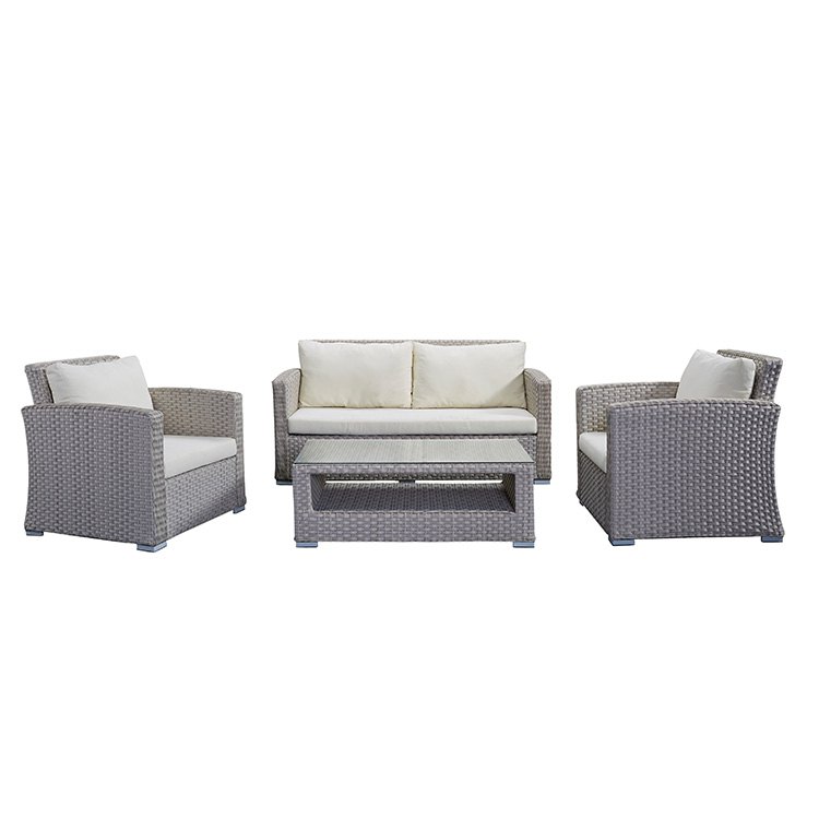 Bộ sofa giả mây ngoài trời gồm 1 sofa đôi, 2 ghế đơn, 1 bàn trà, phong cách hiện đại