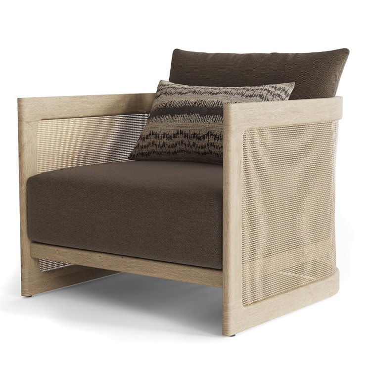 Ghế đơn sofa ngoài trời khung gỗ teak, nệm dày màu nâu