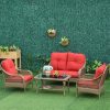 Bộ ghế sofa giả mây ngoài trời 4 chỗ, nệm đỏ cam nổi bật giữa sân vườn