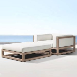 Ghế sofa góc ngoài trời gỗ teak nệm trắng sang trọng, thiết kế tối giản