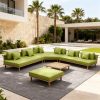 Bộ sofa ngoài trời hiện đại màu xanh lá, kê ở sân biệt thự, phù hợp không gian resort, khách sạn