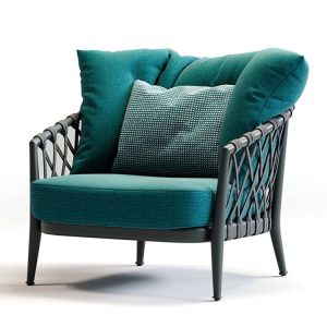 Ghế đơn sofa ngoài trời khung nhôm, đan dây rope, nệm xanh dày êm ái