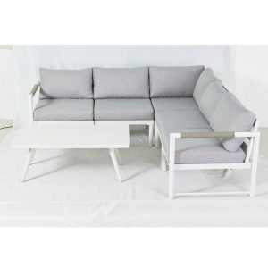 Bộ sofa sân vườn góc L và bàn trà chụp studio, rõ chi tiết sản phẩm