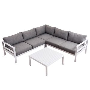 Bộ sofa ngoài trời góc L kèm bàn trà vuông, phù hợp sân vườn