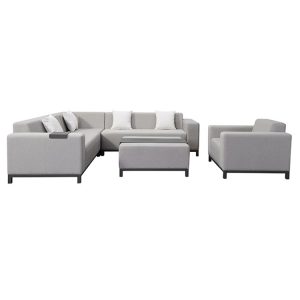 Sofa ngoài trời khung nhôm, thiết kế góc L, nệm vải chống nước