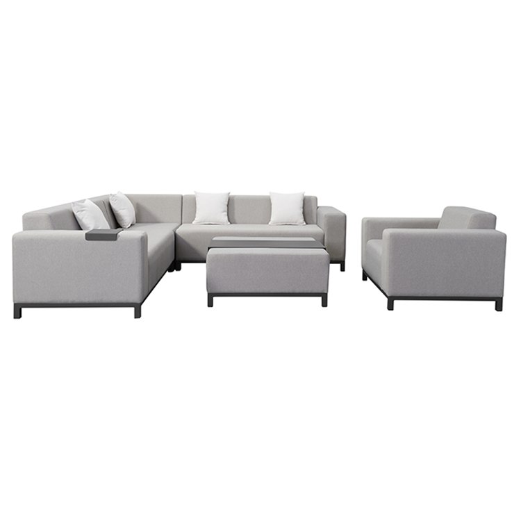 Sofa ngoài trời khung nhôm, thiết kế góc L, nệm vải chống nước