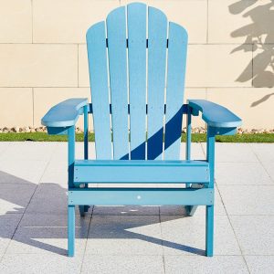 Ghế sân vườn Adirondack màu xanh dương nhìn trực diện, kiểu dáng thoải mái