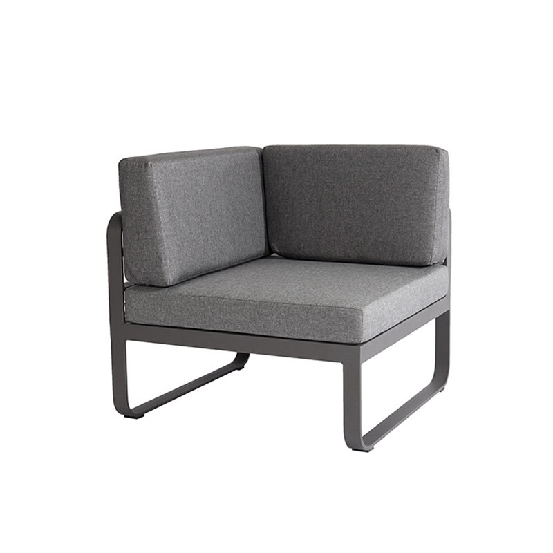 Ghế góc sofa ngoài trời khung nhôm, nệm dày màu ghi