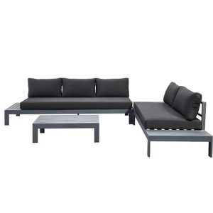 Bộ sofa ngoài trời nhôm sơn tĩnh điện, phối nệm đen, nhìn trực diện