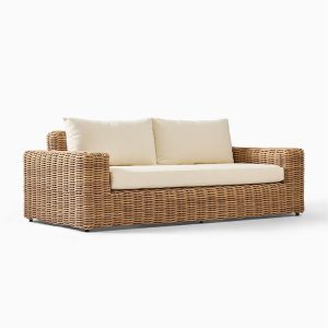 Sofa đôi ngoài trời đan nhựa giả mây, nệm kem sang trọng