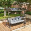Xích đu ngoài trời hiện đại 4 chỗ, đầy đủ nệm và gối tựa, mái che lớn