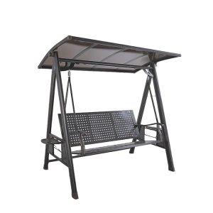 Xích đu ngoài trời 3 chỗ khung nhôm, mái che polycarbonate, không có nệm