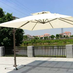 Ô dù sân vườn lệch tâm màu trắng kem, che nắng hiệu quả, dùng ngoài trời