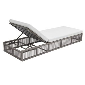 Góc nghiêng ghế tắm nắng ngoài trời với tựa lưng điều chỉnh, khung nhôm đan dây