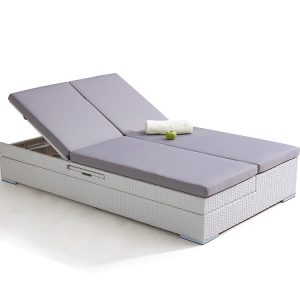 Giường tắm nắng sân vườn hiện đại, 2 chỗ, nệm dày màu xám nhạt