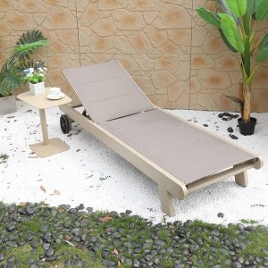 Ghế tắm nắng nhôm ngoài trời phối bàn trà nhỏ, phù hợp sân vườn