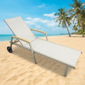 Ghế nằm hồ bơi ngoài trời khung nhôm, mặt lưới textilene, phù hợp bãi biển, resort