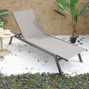 Ghế nằm thư giãn sân vườn, khung nhôm sơn tĩnh điện, mặt lưới thoáng khí