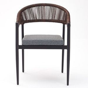Ghế ngoài trời cafe dây đan thủ công, nệm dày màu ghi