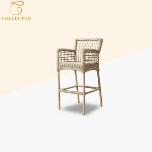 Ghế bar ngoài trời nhựa giả mây có tựa tay, phù hợp quán cafe sân vườn