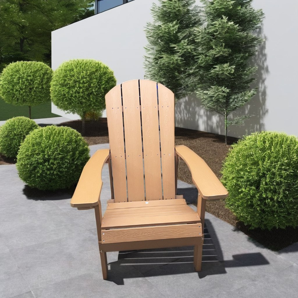 Ghế Adirondack ngoài trời màu vân gỗ, thiết kế lưng cao hiện đại