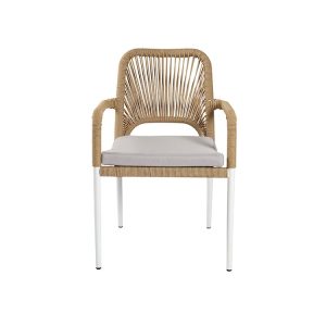 Ghế sân vườn dây rope nhìn trực diện, khung trắng nệm ghi