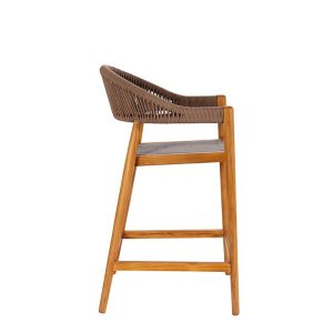 Ghế bar ngoài trời nhìn ngang, khung gỗ và dây rope cao cấp