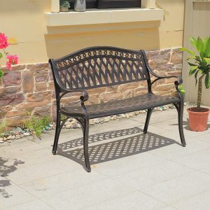 Ghế băng nhôm ngoài trời lưng tựa họa tiết uốn lượn, kiểu dáng sang trọng