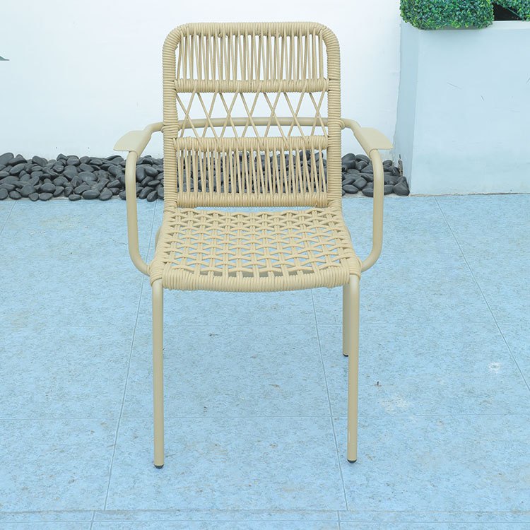 Ghế sân vườn nhôm đan dây nhìn trực diện, phong cách tối giản