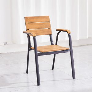 Ghế cafe sân vườn khung nhôm, mặt ngồi và lưng tựa nhựa giả gỗ, phong cách hiện đại