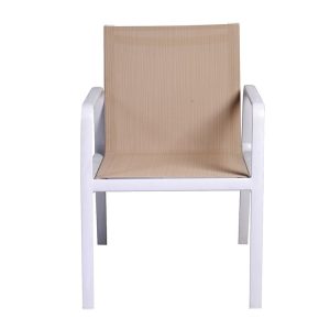 Ghế sân vườn ngoài trời nhìn trực diện, khung trắng lưới be