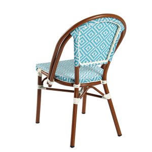 Ghế cafe ngoài trời nhôm giả mây xanh trắng, mặt sau chéo