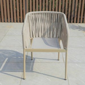 Góc trực diện ghế sân vườn đan dây rope, khung nhôm, màu be sang trọng
