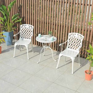 Bộ bàn ghế ngoài trời nhôm đúc 3 món, thiết kế lưng ghế caro hiện đại