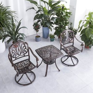Bộ bàn ghế sân vườn nhôm đúc không nệm, hoa văn cổ điển, phù hợp ngoài trời