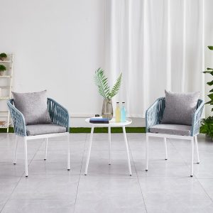 Bộ bàn ghế ngoài trời hiện đại 3 món, dây đan xanh, nệm dày, phù hợp sân vườn